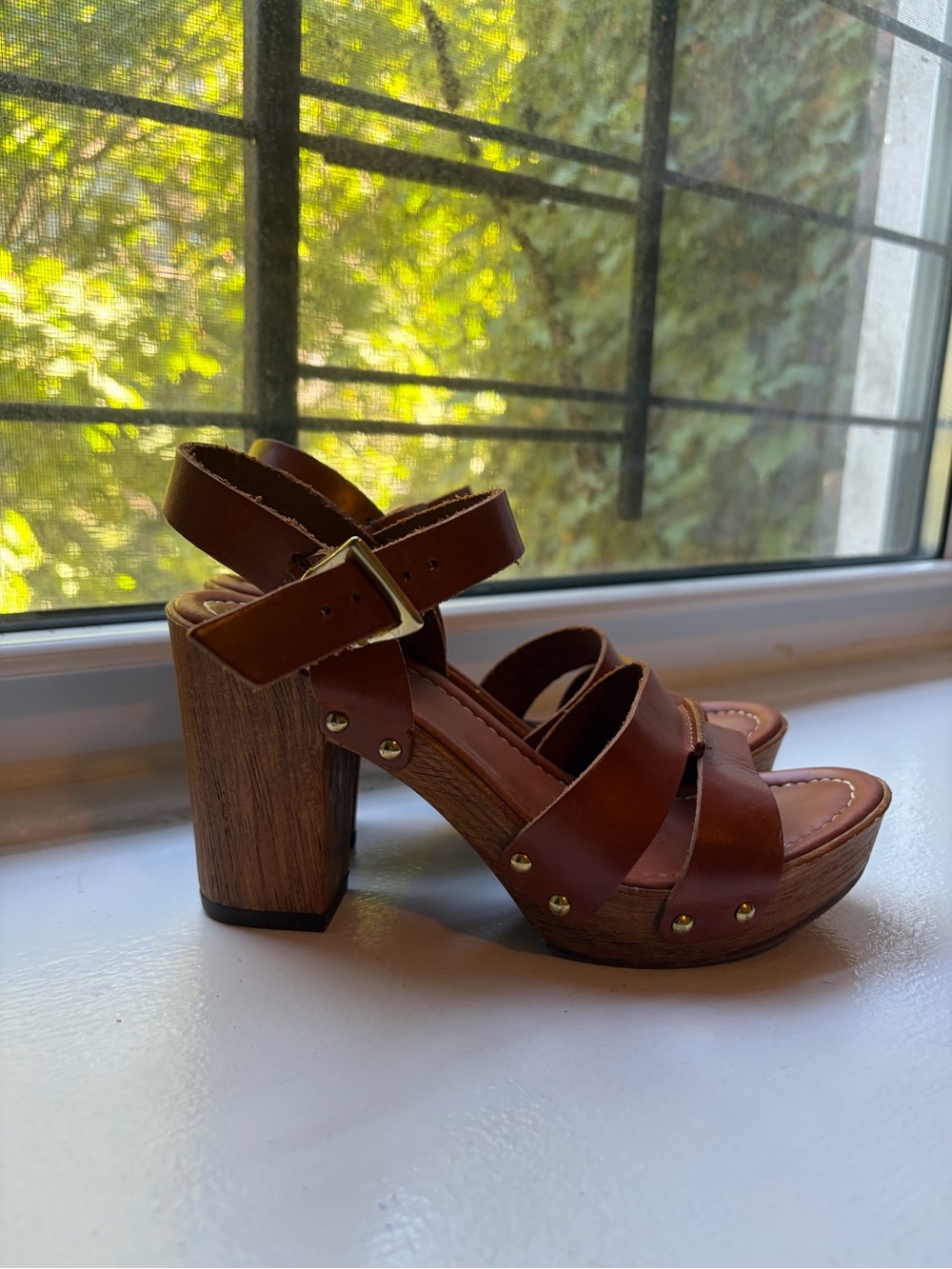 Miz Mooz Wooden/Leather Platform Sandal (38/7.5)
